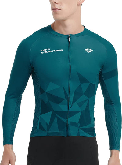 Santic Fahrradtrikot Herren Langarm Radtrikot Fahrradshirt Herren mit Taschen S Grün, S Grün