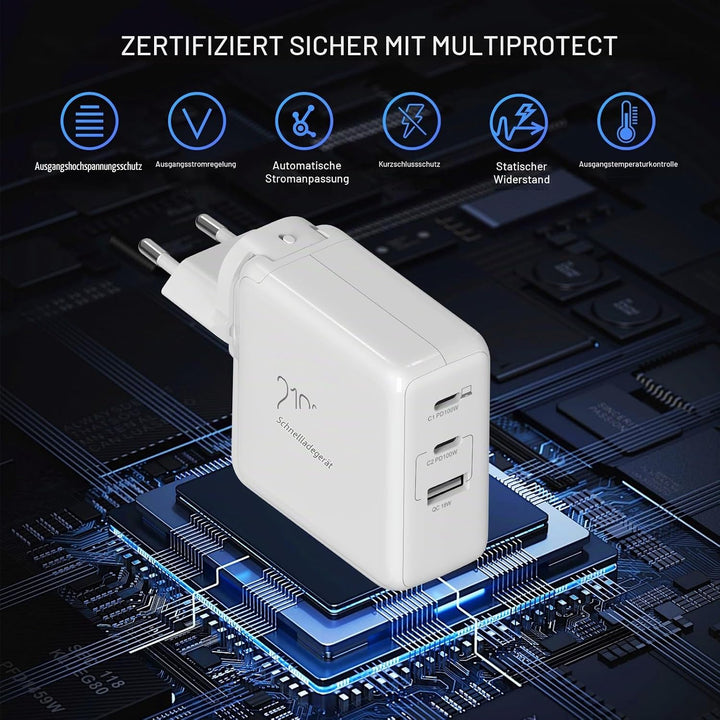 USB C Ladegerät 100W PPS 60W 3-Ports Schnellladegerät 100W USBC Netzteil Mit EU/US Stecker PD Charge
