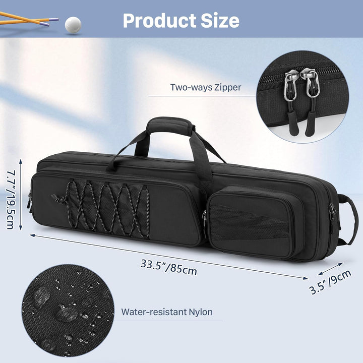 4x5 Pool Queue Koffer, Billard Stick Tragetasche für 4 Kolben und 6 Schäfte, weiche Pool Stick Tasch
