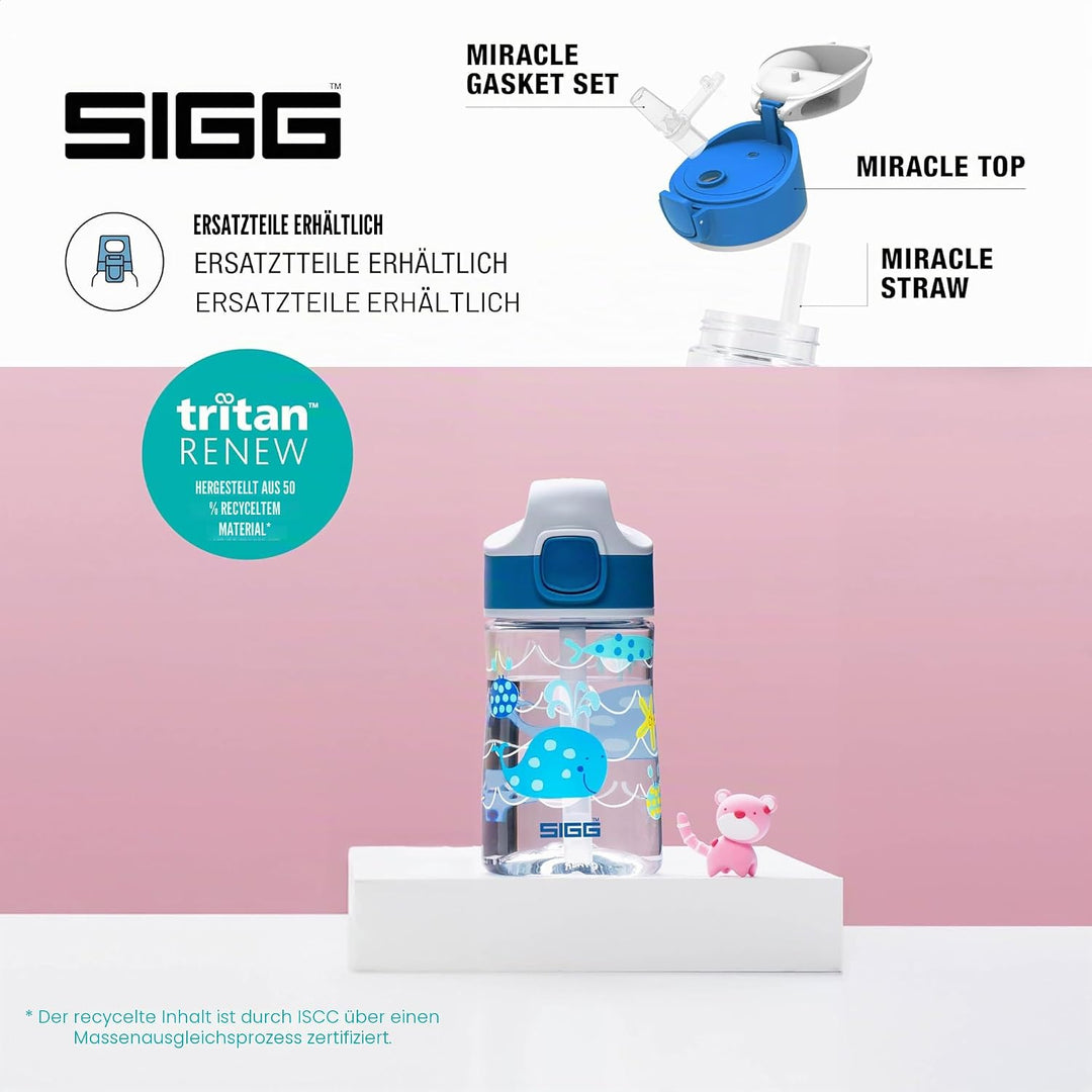 SIGG - Tritan Trinkflasche Kinder - Miracle - Mit Trinkhalm - Auslaufsicher - Federleicht - BPA-frei