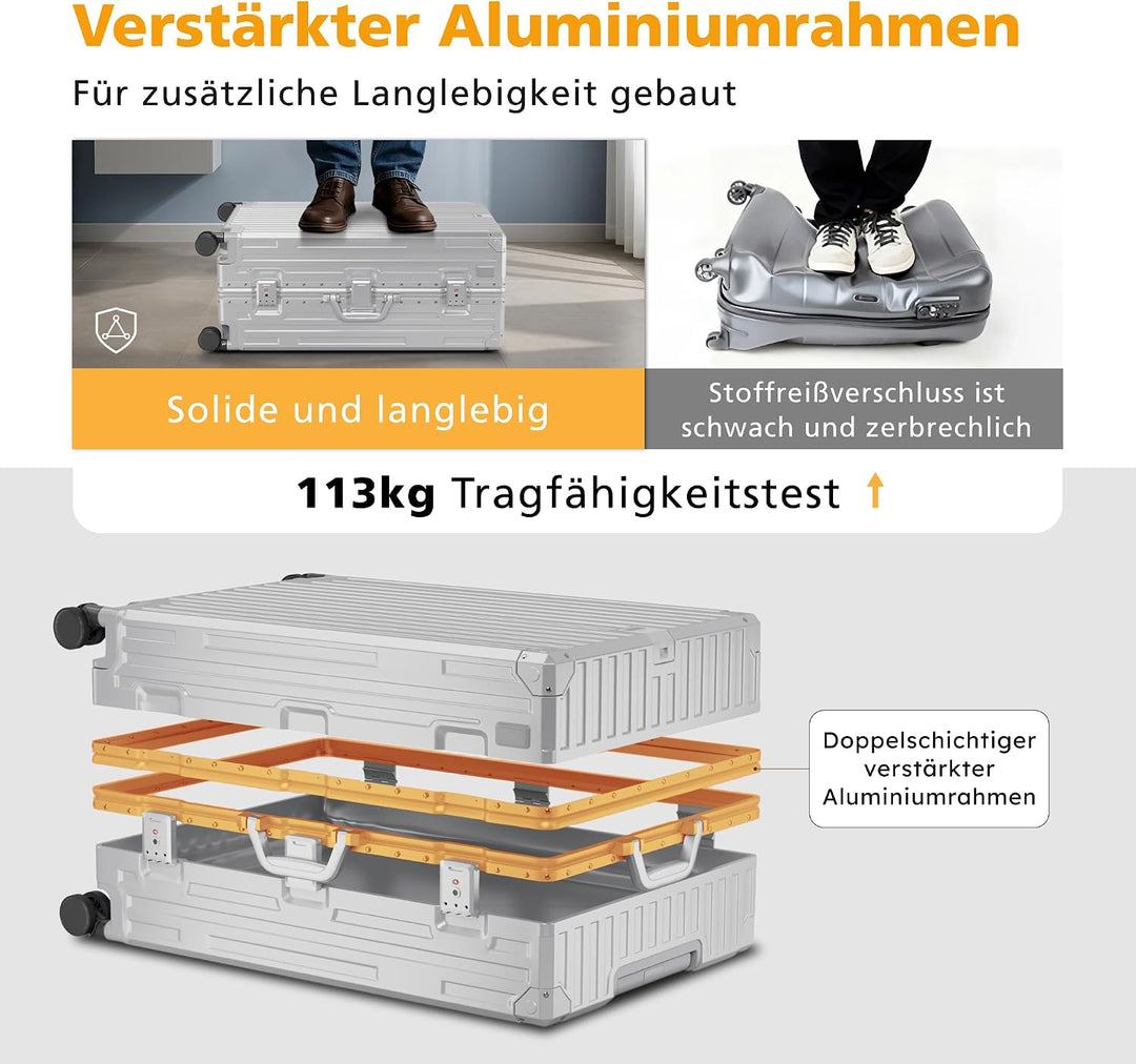 ALPHA CAMP Handgepäck Koffer 37x22x55,5cm Reisekoffer M Leicht TSA Schloss Hartschalenkoffer mit Rol
