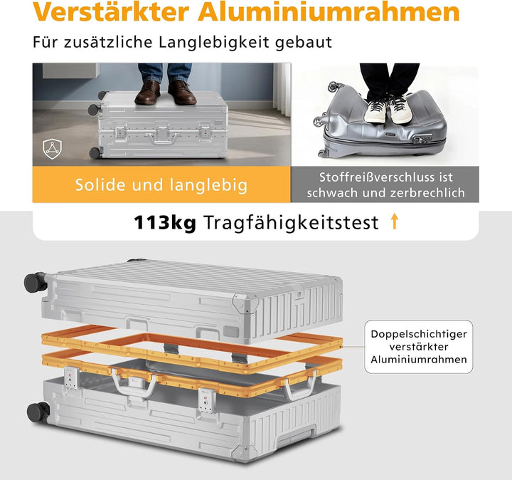 ALPHA CAMP Handgepäck Koffer 37x22x55,5cm Reisekoffer M Leicht TSA Schloss Hartschalenkoffer mit Rol
