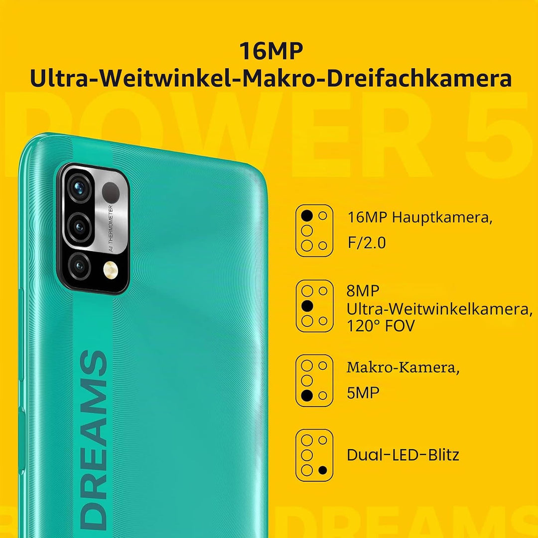 UMIDIGI Power 5 Smartphone Ohne Vertrag,3GB+64GB Handy Günstig,6150mAh Akku,Android 11 Handy ohne ve
