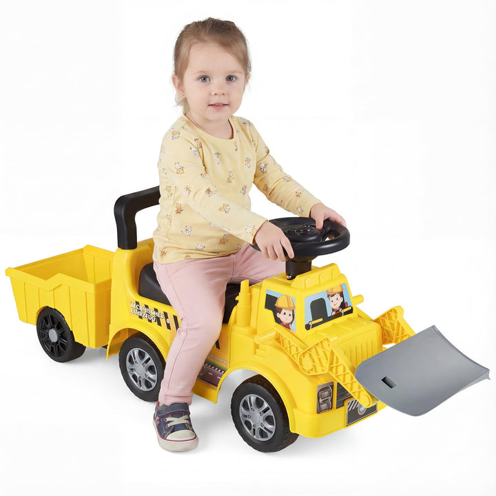 COSTWAY Sitzbagger mit Schaufel & abnehmbarem Anhänger, Kinderbagger mit Stauraum unter dem Sitz, Hu