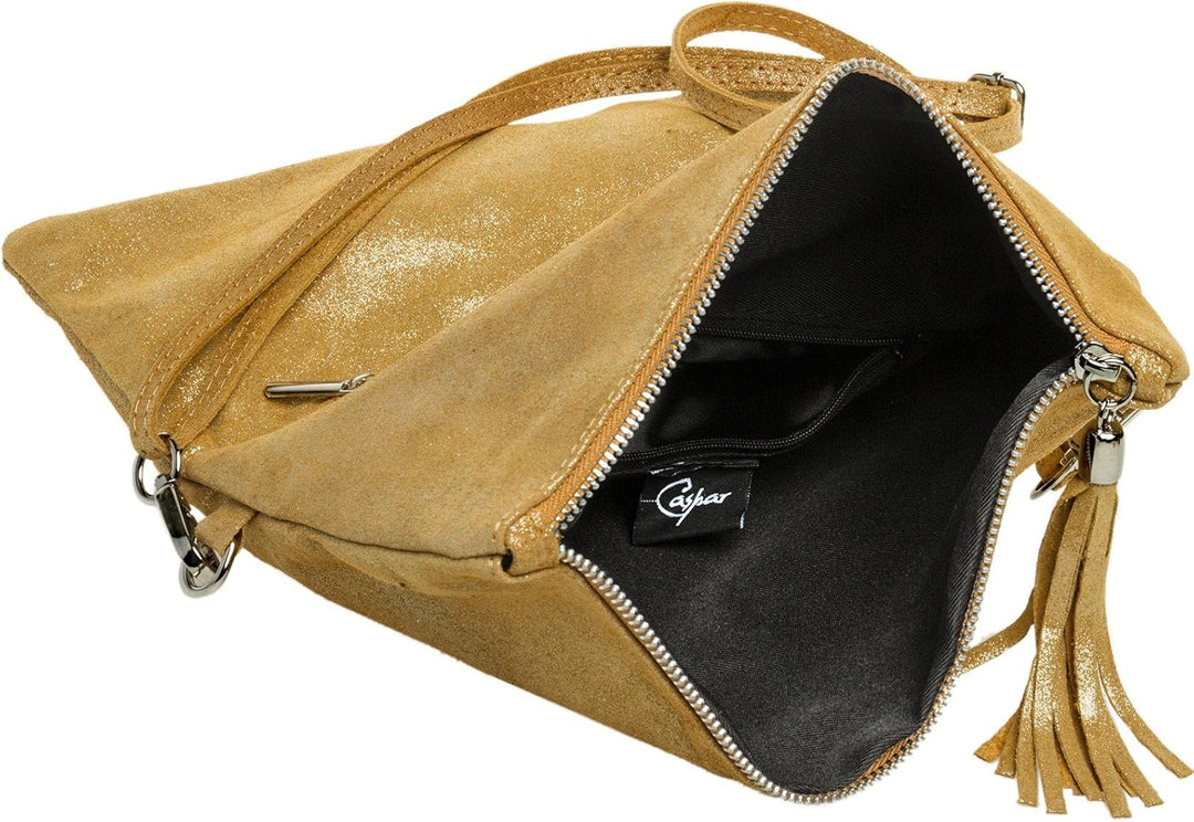 Caspar TL718 Damen Wildleder Clutch mit Glitzer Effekt Einheitsgrösse Gold, Einheitsgrösse Gold