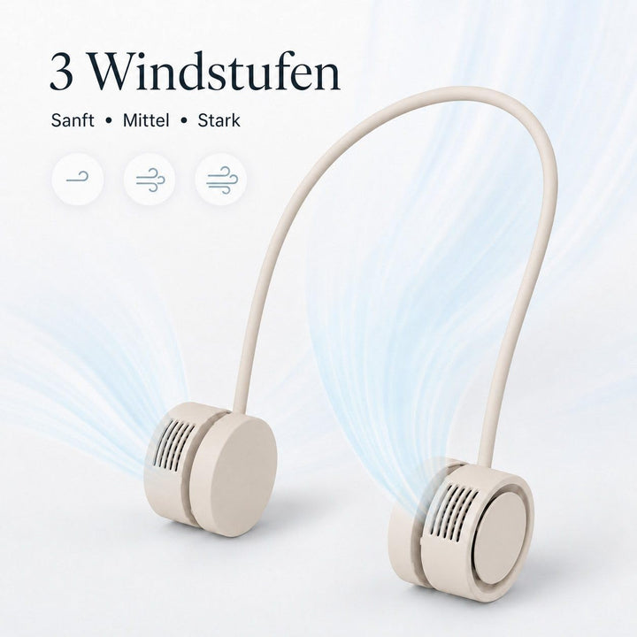 Nackenventilator tragbar USB-C, 180 g Halsventilator kabellos mit 3 Windstufen, Aromafunktion, flexi