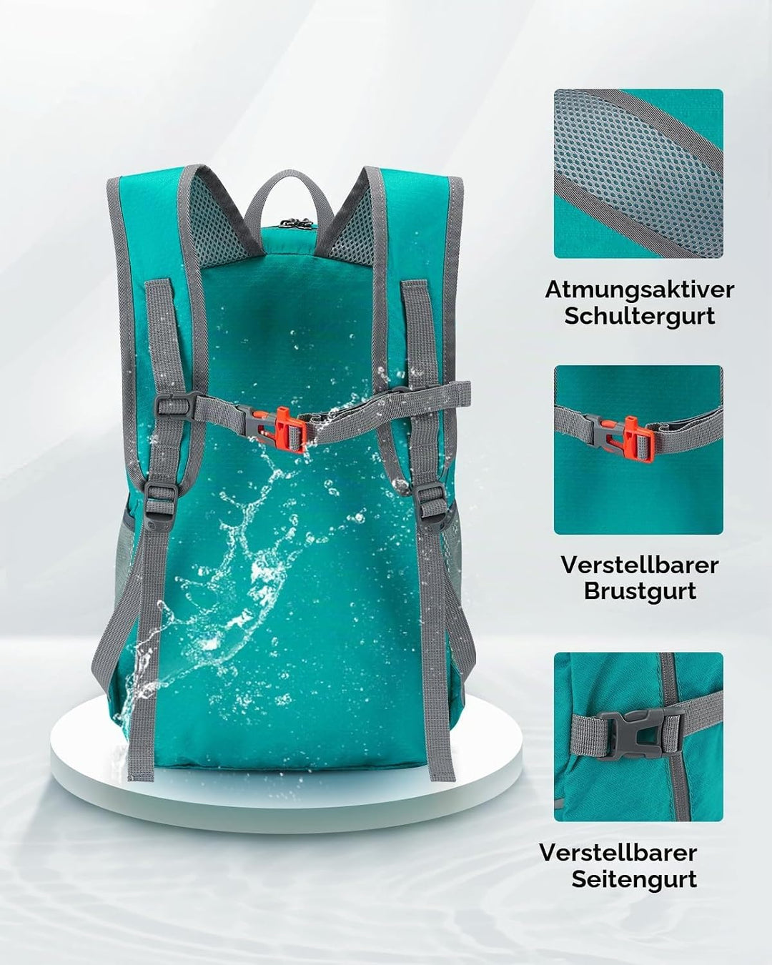 WATERFLY Faltbarer Rucksack Ultraleicht Wanderrucksack: 25L Leichter Tagesrucksack Sportlich Packabl