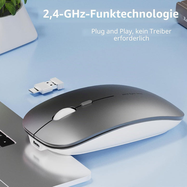 Uiosmuph Q5 Kabellos Maus, Wiederaufladbar Funkmaus 2.4G Leise Funkmaus Ultra Dünn Wireless Computer