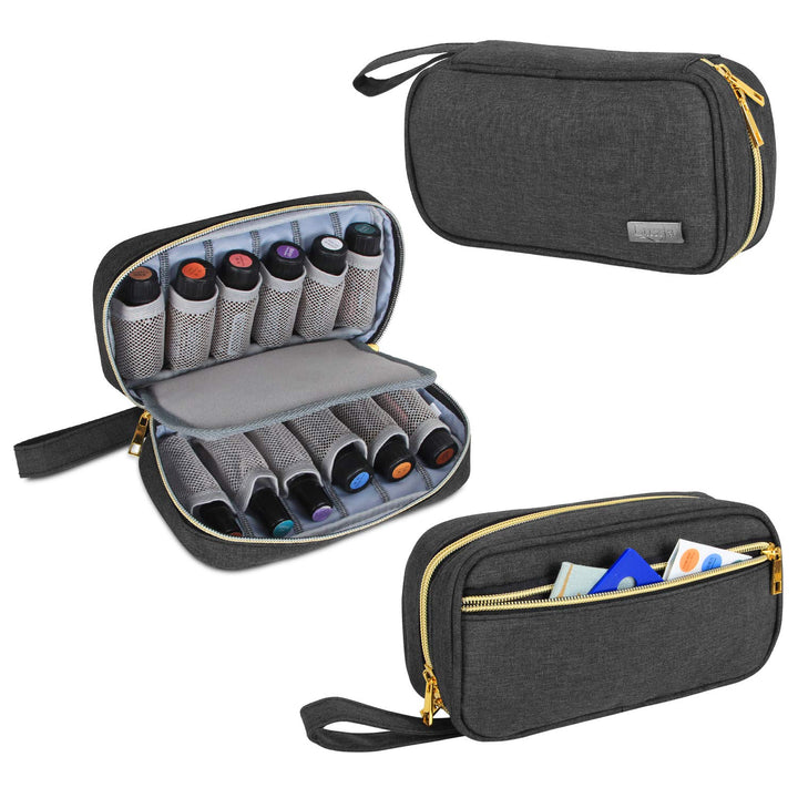 Luxja Ätherische Öle Aufbewahrung - Hält 12 Flaschen (5ml-15ml, Auch für Rollerflaschen), Öl Tasche