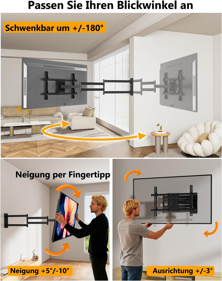 TV Wandhalterung mit 1016mm Extra Langem Gelenkarm, Fernsehhalterung Wand Schwenkbar 3 Klappbare Arm