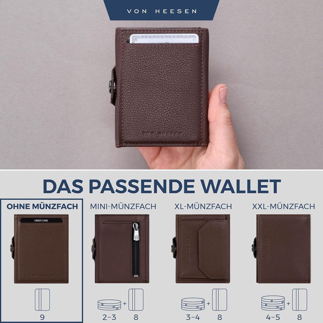 VON HEESEN Slim Wallet mit RFID-Schutz - Mini Geldbörse Herren & Damen klein - Kreditkartenetui Geld
