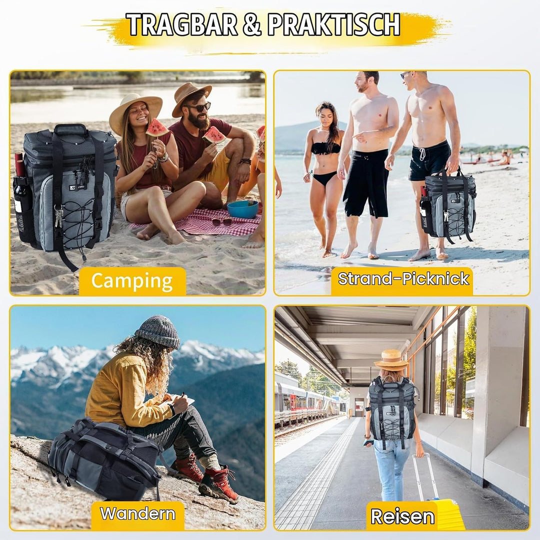 Kühlrucksack 30L Kühltasche Rucksack Gross Faltbar, 40 Dosen Kühl Thermo Rucksack Gross Isolierte Kü