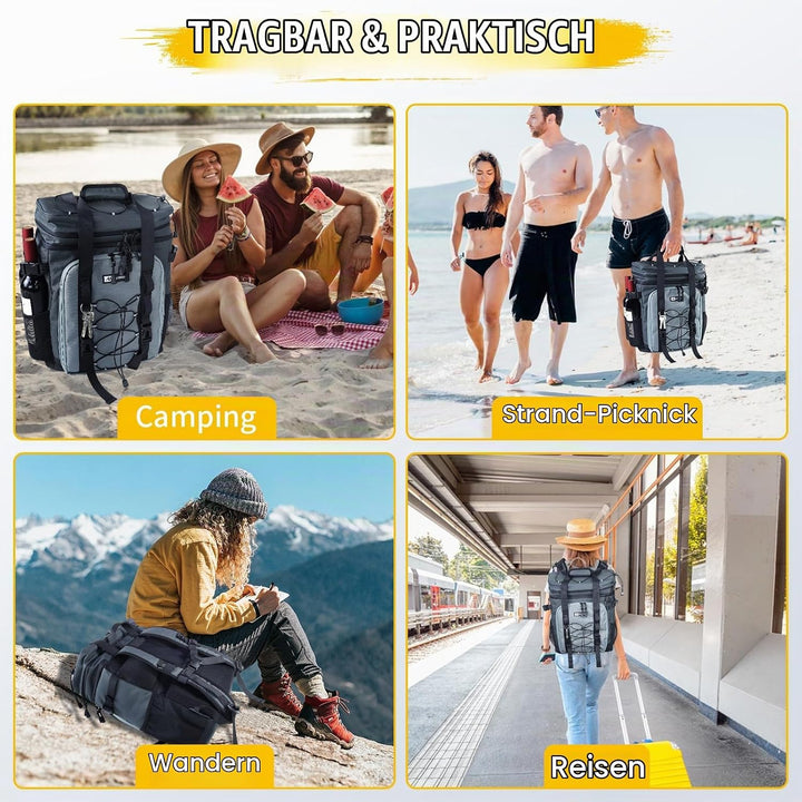 Kühlrucksack 30L Kühltasche Rucksack Gross Faltbar, 40 Dosen Kühl Thermo Rucksack Gross Isolierte Kü