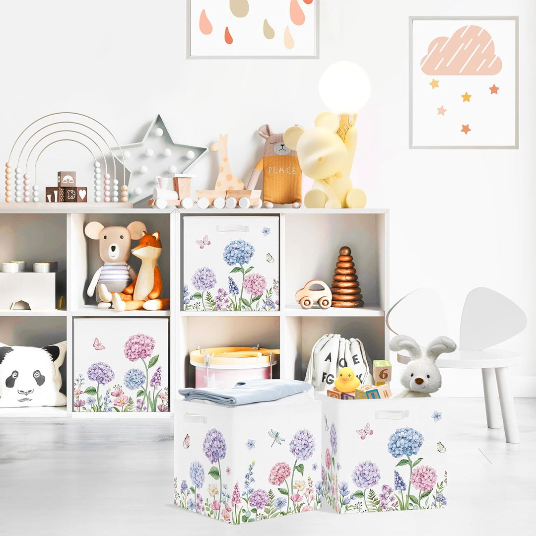 Clastyle 3 Stück Wildblumen Frauen Aufbewahrungsbox Stoff für Kallax Faltbar Aufbewahrungskorb Klein