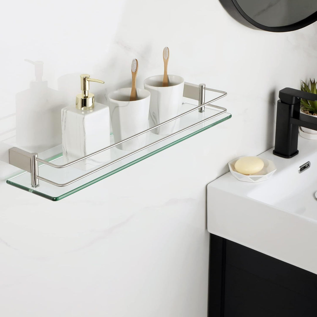 SAYAYO Duschablage Glasregal Edelstahl Duschregal Gebürstet Badezimmer Regal Duschkorb Shampoo Halte
