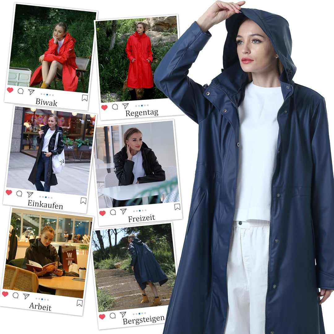 rhythm of the rain Regenmantel Damen lang Windbreaker damen wasserdicht Regenjacke damen gefüttert D