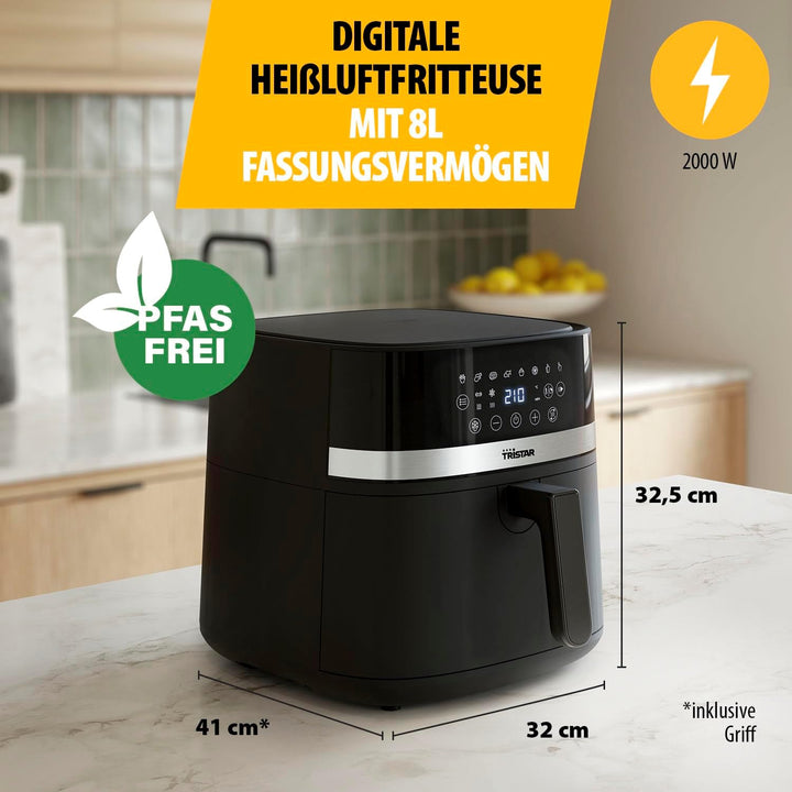 Tristar Digital Heissluftfritteuse, 8L Kapazität, 2000W, LED-Touchscreen, 7 Programme + Manuell, Vor