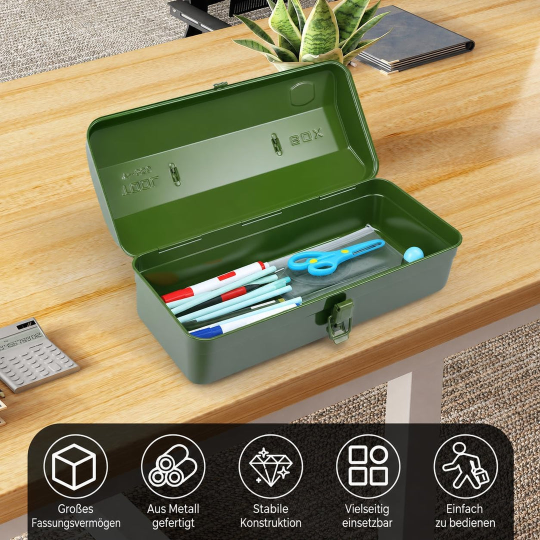 Werkzeugkoffer leer Gross Werkzeugbox 37×16×12cm Robust Langlebig Metall Werkzeugkasten mit Tragegri