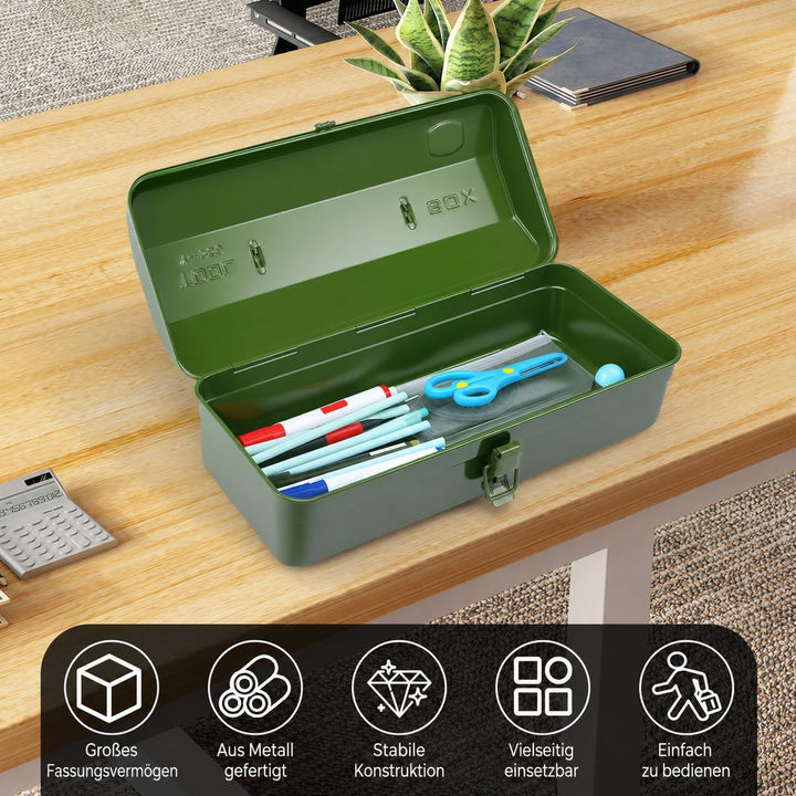 Werkzeugkoffer leer Gross Werkzeugbox 37×16×12cm Robust Langlebig Metall Werkzeugkasten mit Tragegri