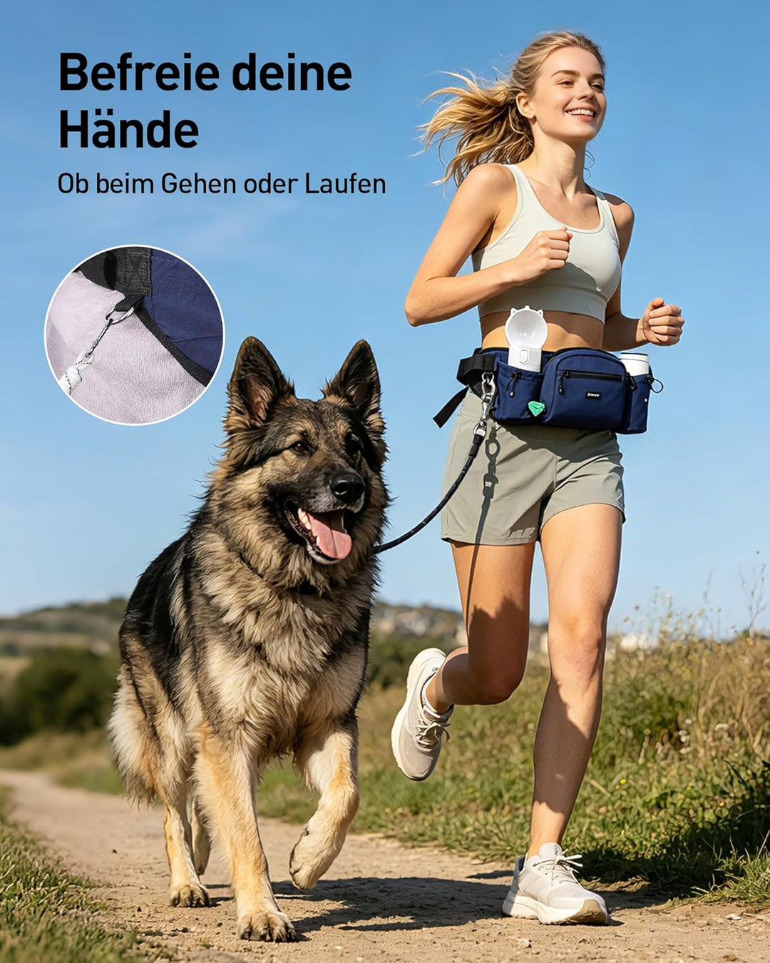 AGPTEK Bauchtasche mit Leckerli-Tasche für Hunde, Blau | Hundekotbeutel-Spender, Futterbeutel, Für H