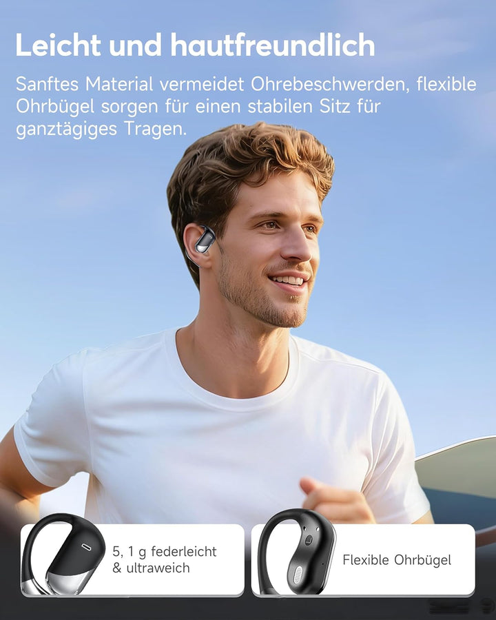 Offene Ohr Kabellose Ohrhörer, Sport Bluetooth Kopfhörer mit Echtzeitübersetzung, 80 Stunden Akkulau