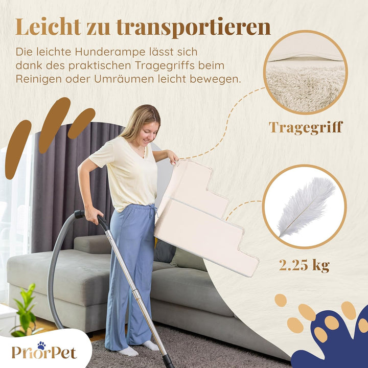 Hundetreppe für Bett - 4 Stufen Hunderampe 58cm hoch - Schaumstoff Hundetreppe für kleine Hunde - Si