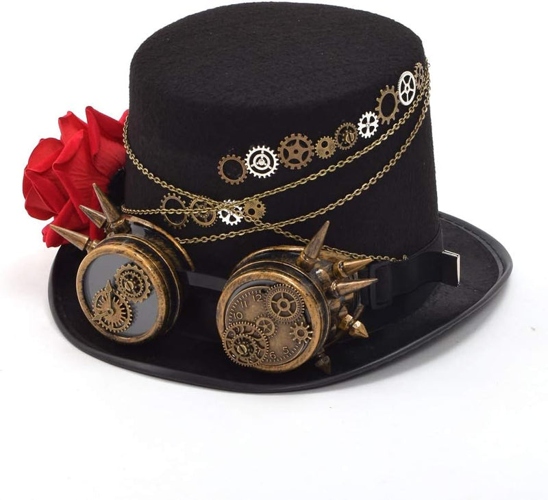 BLESSUME Steampunk Zylinder Hut mit Brille Unisex Fancy Dress (Farbe E, M) Farbe E M, Farbe E M