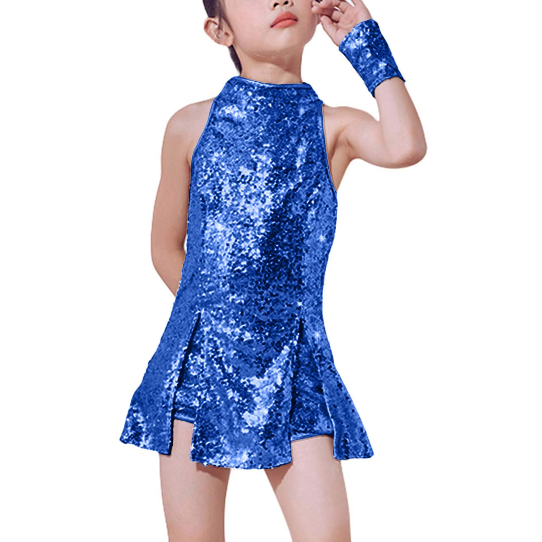 LOLANTA Mädchen Pailletten-Kostüm Hip Hop Dancewear Funkelndes Tanzkleid Gesetzt 5-6 Jahre Blau, 5-6