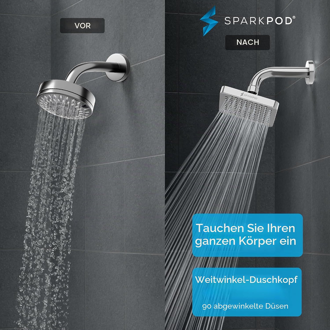 SparkPod Feststehender Duschkopf - Regenduschkopf - Hoher Druck - Einfache Werkzeugfreie Installatio