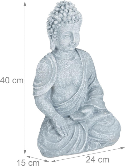 Relaxdays Buddha Figur sitzend, 40 cm hoch, Feng Shui Deko, wetterfest & frostsicher, grosse Garten