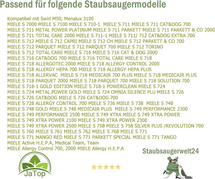 30 JaTop Staubsaugerbeutel kompatibel mit Swirl M50 M 50 und Miele 30x Beutel SSW24, 30x Beutel SSW2