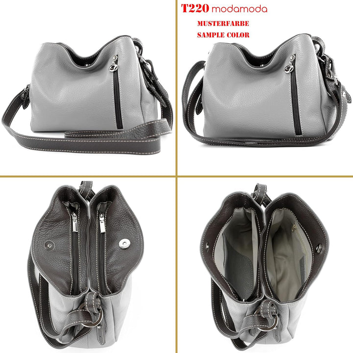 modamoda de - T220 - ital. Schultertasche Klein aus Echtleder Schokobraun, Schokobraun