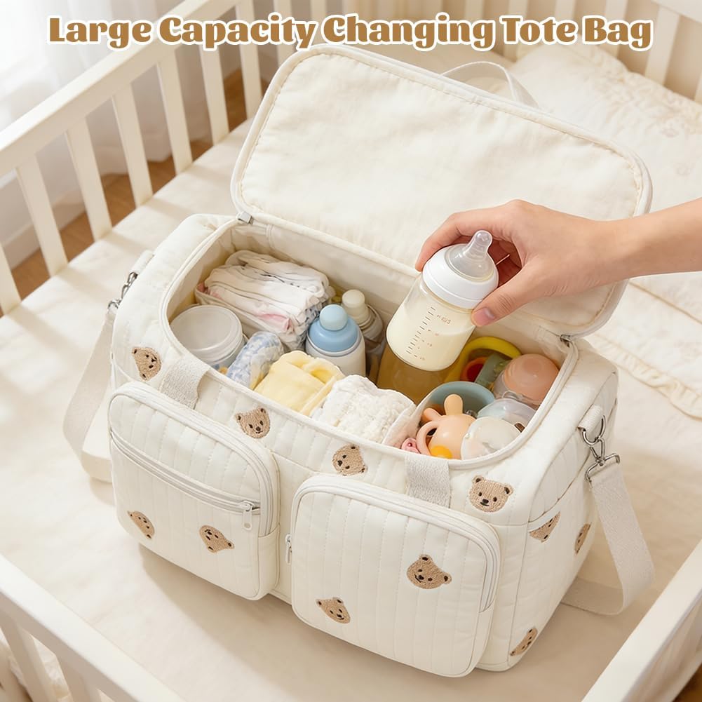 Aucuu Wickeltasche, Babytasche Mama Tasche, Kliniktasche Geburt Stickerei, Gross Mommy Bag, Henkelta