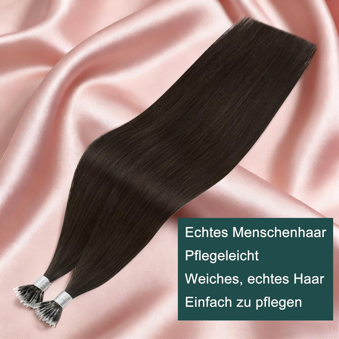Easyouth Nano Ring Echthaar Extensions Dunkelstes Braun Remy Echthaar Extensions Nanoring 35 cm #2 5