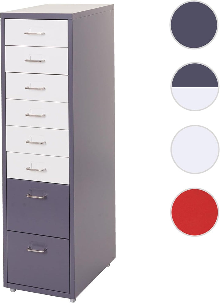 Mendler Rollcontainer Boston T851, Schubladenschrank Stahlschrank, 110x28x41cm 8 Schubladen - dunkel