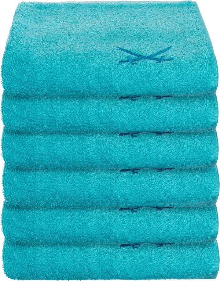Sansibar Handtuch 6er Set mit gesticktem Säbel Logo Badtuch 100% Baumwolle 50x100 cm Türkis 6er Set