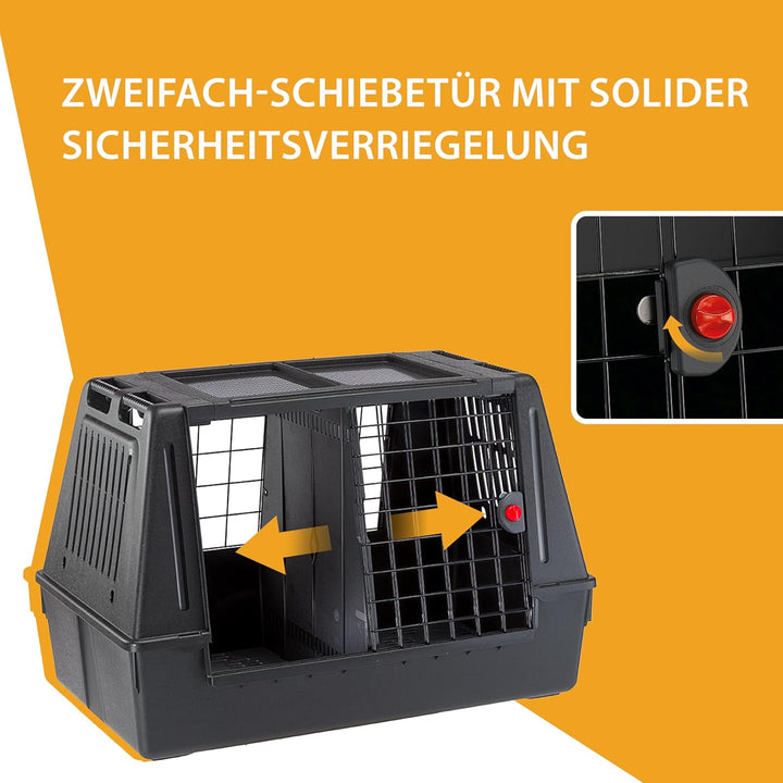 Ferplast Hundebox Auto, Atlas CAR 100 Scenic, extra Belüftung, Ablagefach, Doppelte Schiebeöffnung m