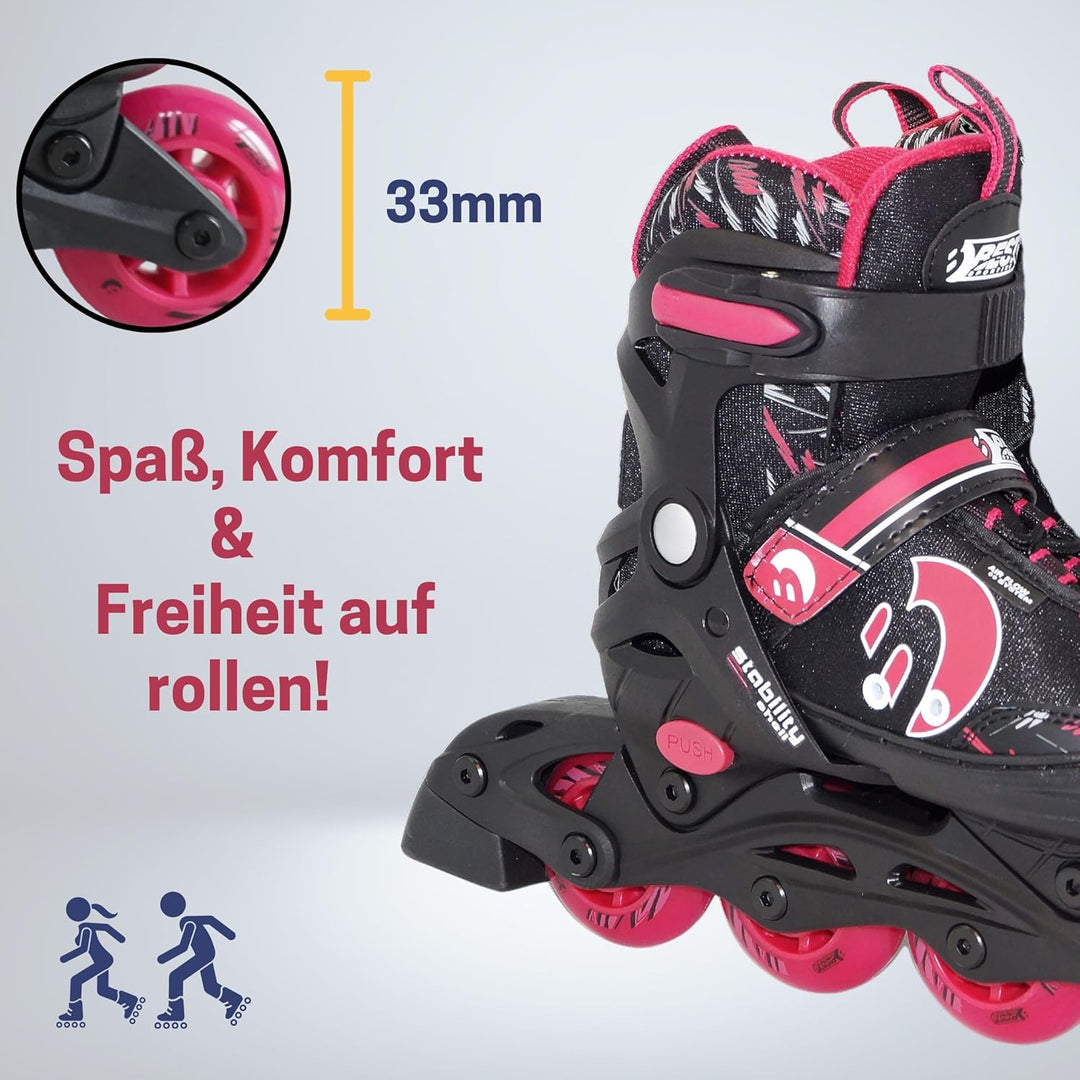 Best Sporting Inline Skates Kinder Unisex I Inliner für Kinder in Schwarz-Türkis I Klettverschluss I