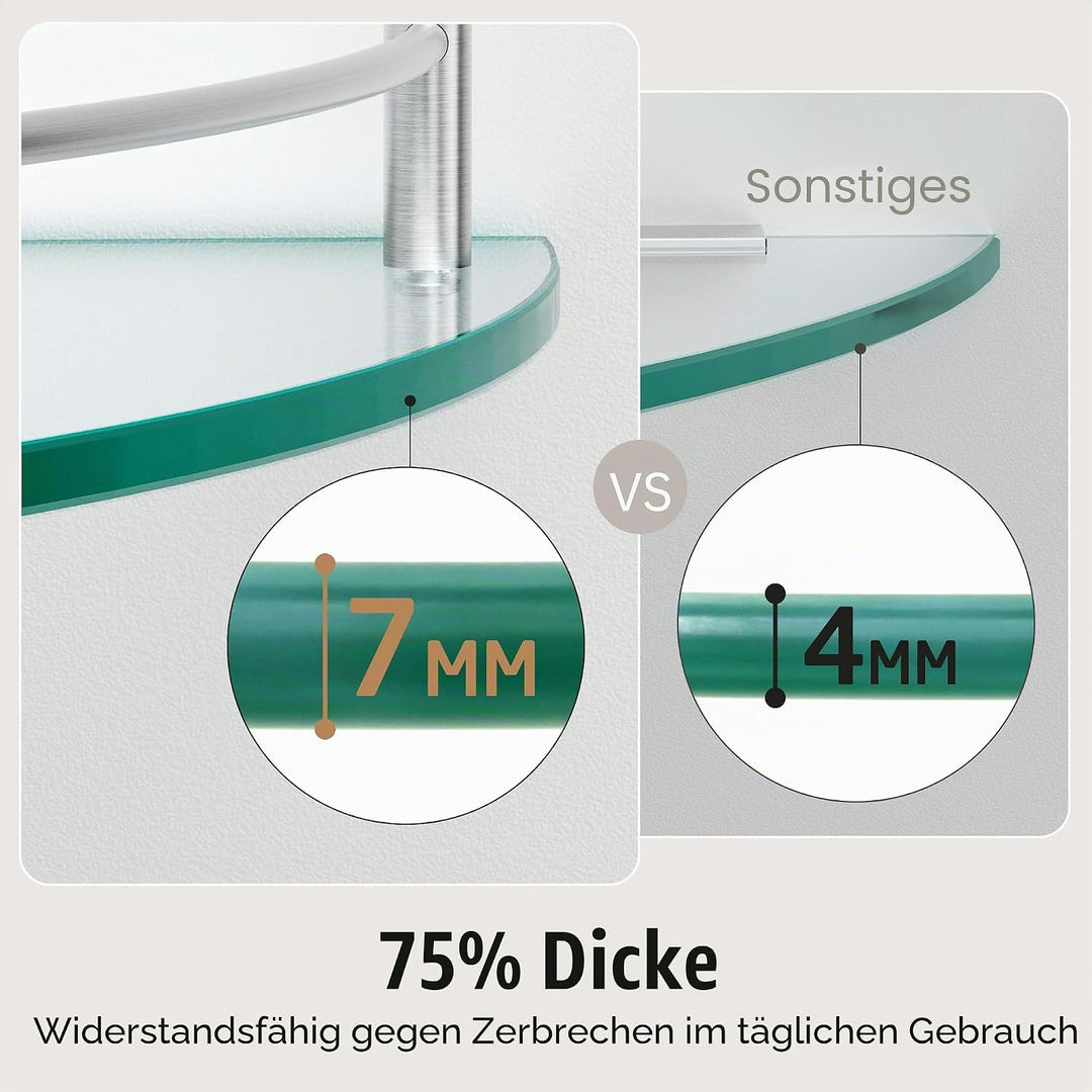 KES Eckregal Glas Duschregal mit Edelstahl SUS304 Haken, Badezimmer Glasregal Ecke Dusche Ablage Geb