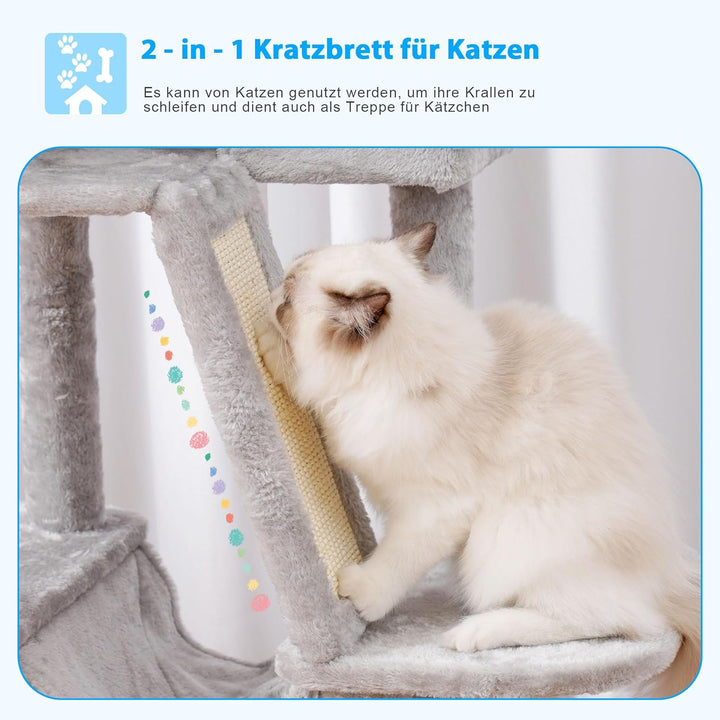 Hey-Brother Kratzbaum, 135 cm Indoor Katzenbaum, Mit gepolsterter Plattform Bett, Spielzeug Ball, Hö