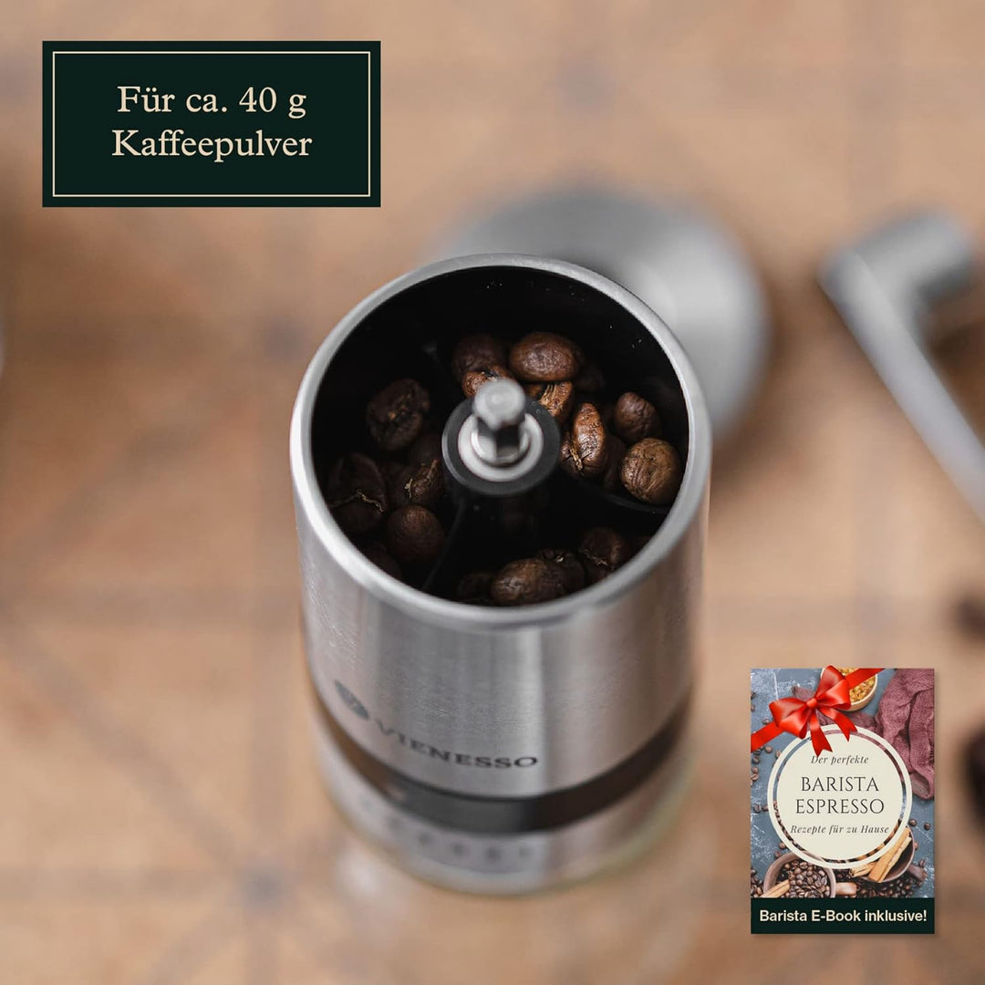 Kaffeemühle manuell aus Edelstahl - Handkaffeemühle mit Keramikmahlwerk & 6 Mahlstufen | kompakte Ka