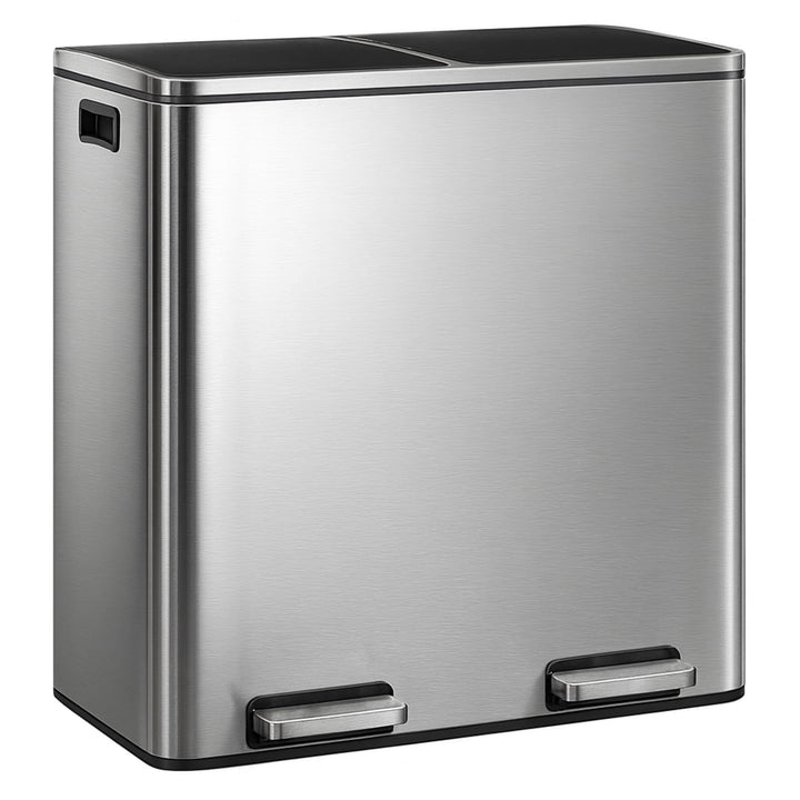 casa pura Mülleimer Küche 2×15L Edelstahl | 2-Fach Mülltrennsystem, Treteimer Küche, Metall, Soft-Cl