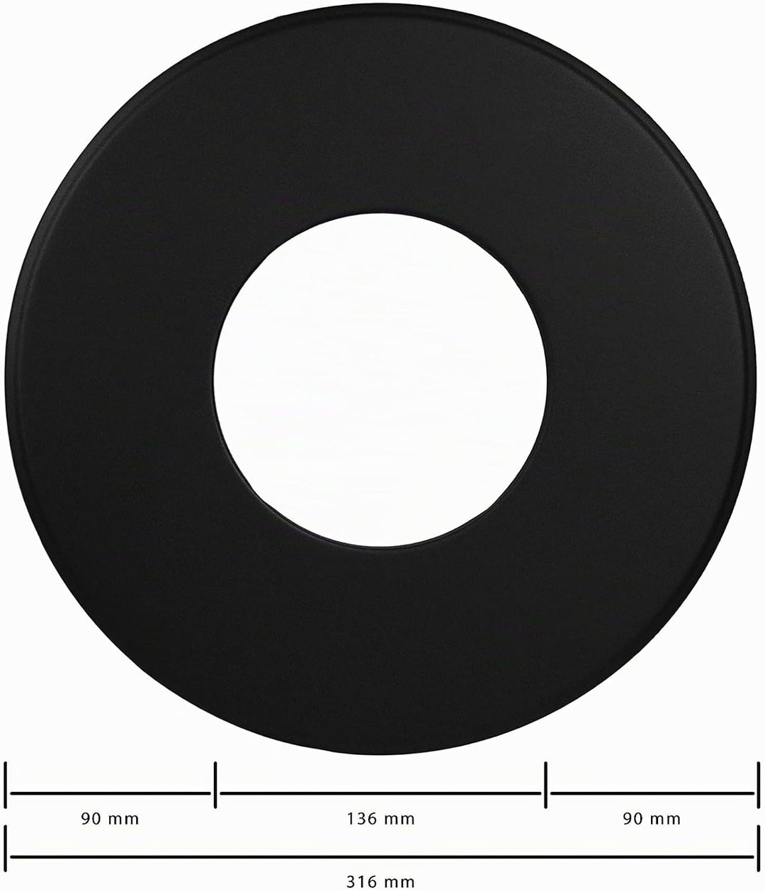 LANZZAS Rauchrohr Wand-Rosette mit 90 mm Rand - für den Durchmesser Ø 130 mm - Farbe: schwarz - Wand