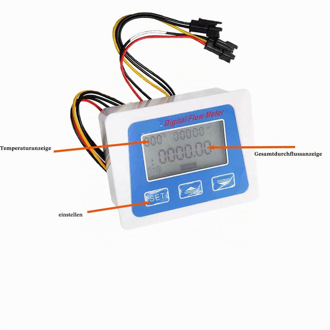 Wasserdurchfluss-Totalisierer und Durchflussmesser mit digitalem LCD-Display + G1/2 Zoll Hall-Effekt