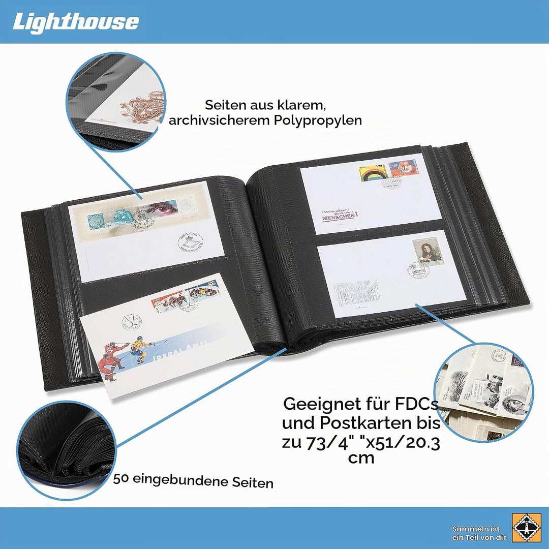 Leuchtturm 333112 Sammel-Album für 200 First-Day-Cover FDCs oder Briefe in C6, inkl. Schutzkassette