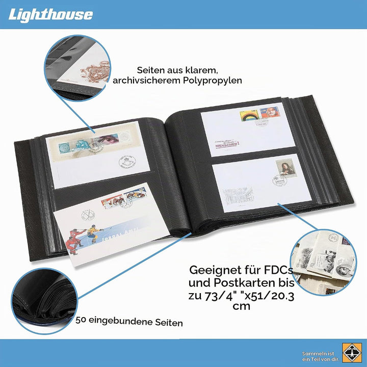 Leuchtturm 333112 Sammel-Album für 200 First-Day-Cover FDCs oder Briefe in C6, inkl. Schutzkassette