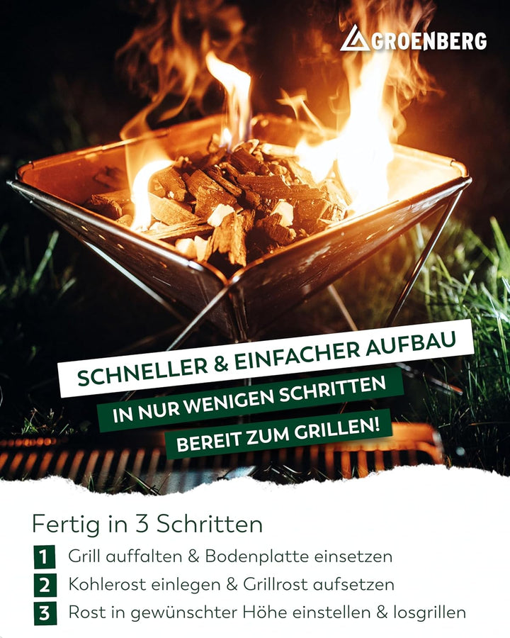 Groenberg Katla Mobiler Faltbarer Camping Holzkohl Grill zum Mitehmen, inklusive Tragetasche, Grösse