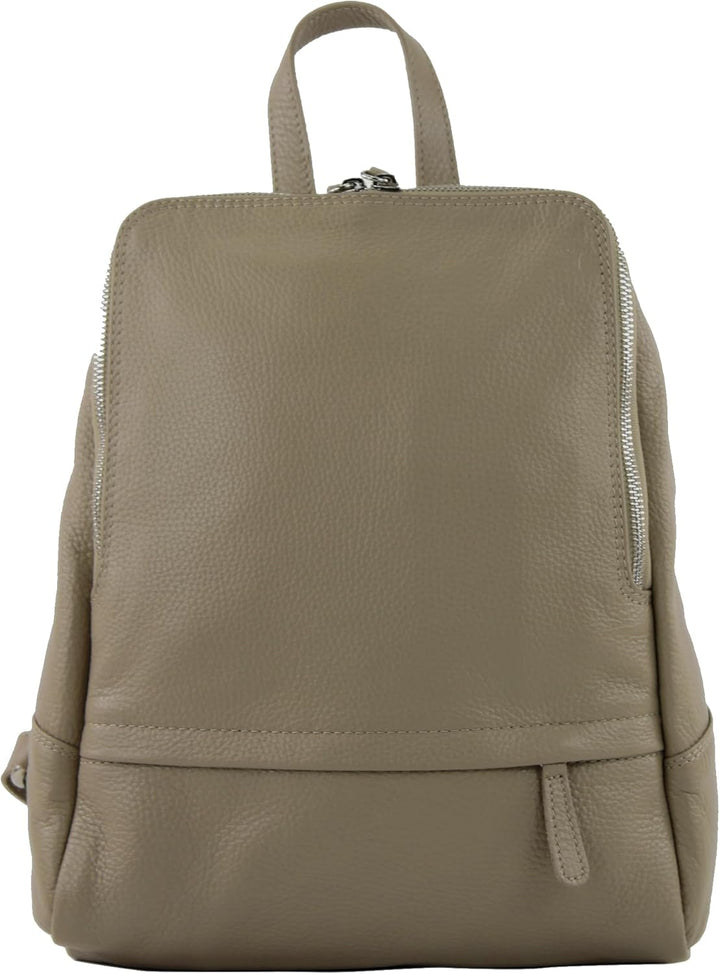 modamoda de - T138 - ital Damen Rucksacktasche aus Leder Taupe, Taupe