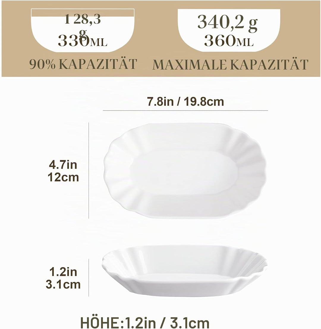 MALACASA, Serie Regular, 6-TLG. Pommesschale, CremeWeiss Porzellan Pommes Schälen, Currywurstschale,