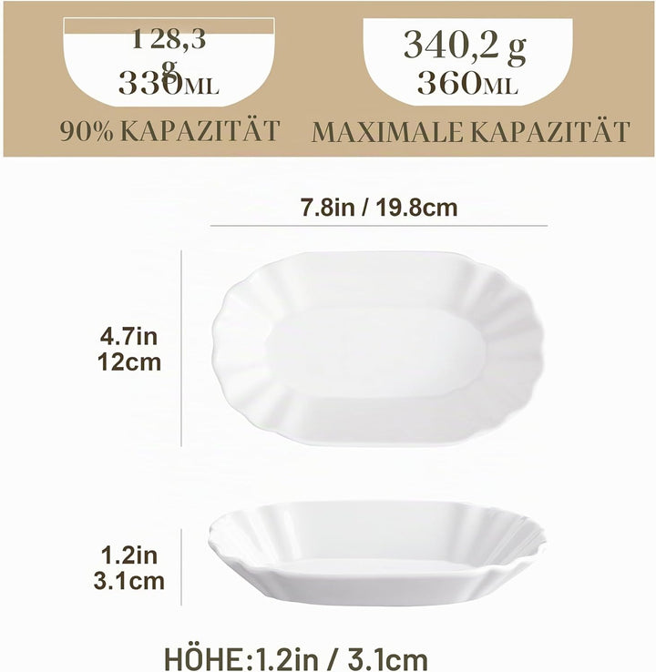MALACASA, Serie Regular, 6-TLG. Pommesschale, CremeWeiss Porzellan Pommes Schälen, Currywurstschale,